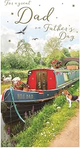 Canal Boat Father's Day Card - 'No.1 Dad' Narrowboat Design with Beagle - Scenic Waterway Card