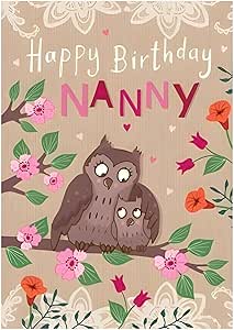 This Nanny Birthday Card Happy Birthday Owls Floral Greeting Card is a Greeting Card priced at £ 3.85 from Made To Be Treasured range. Produced by Art Eco for excellent quality