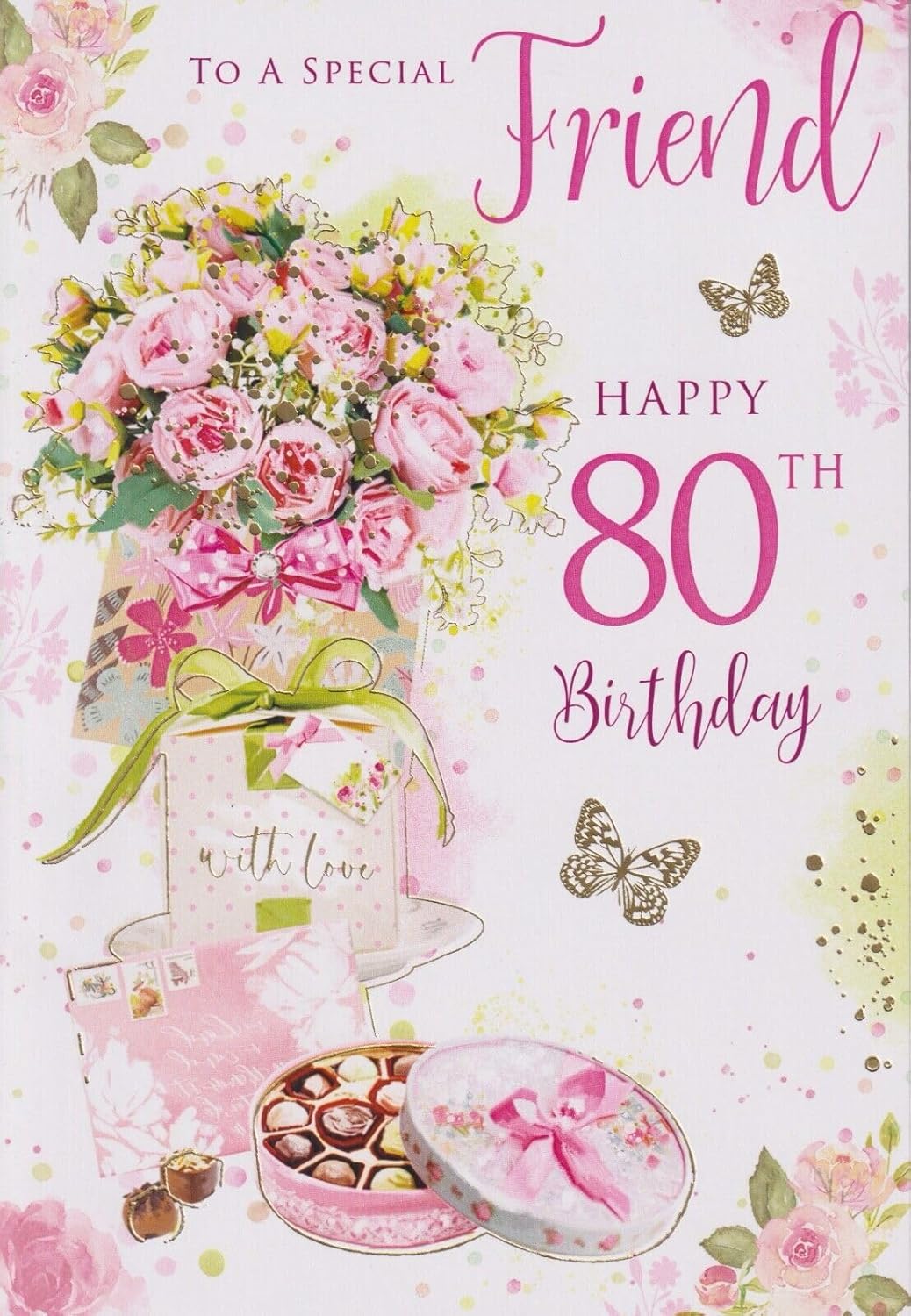 80th Birthday Card for a Special Friend – Floral Pink Birthday Card
