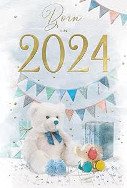 New Baby Boy Born In 2024 - Greeting Card - Produced In The UK