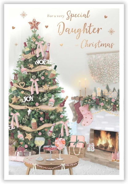 Daughter Christmas Card – Festive Tree & Fireplace Design ICG Made To Be Treasured