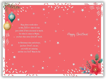 Mum Christmas Card – Festive Red Floral & Bauble Design ICG Made To Be Treasured