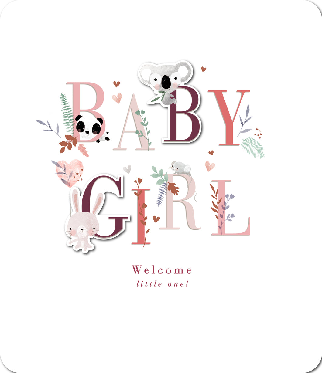 Welcome Little Girl New Baby Card - 3D Letters - Stunning Details