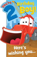 Load image into Gallery viewer, 2nd Birthday Card, Red Digger Vehicle Design
