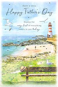 Lighthouse Father's Day Card - Watercolour Beach Scene - 'Very Best of Everything' Scenic Card