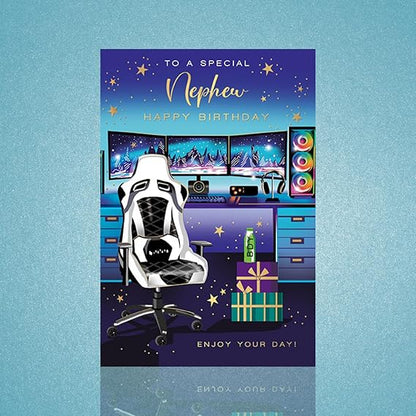 This Nephew Birthday Card - Gaming Setup Design Special Nephew Happy Birthday is a Birthday Card priced at £ 3.05 from Made To Be Treasured range. Produced by Words & Wishes for excellent quality