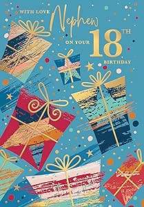 This 18th Birthday Card for Nephew - Age 18 Milestone Gift Boxes Design is a Birthday Card priced at £ 3.20 from Made To Be Treasured range. Produced by Words & Wishes for excellent quality