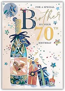 This Brother 70th Birthday Card for Him - Special Age 70 Greeting Card with Gifts Design is a Birthday Card priced at £ 3.35 from Made To Be Treasured range. Produced by Made To Be Treasured for excellent quality