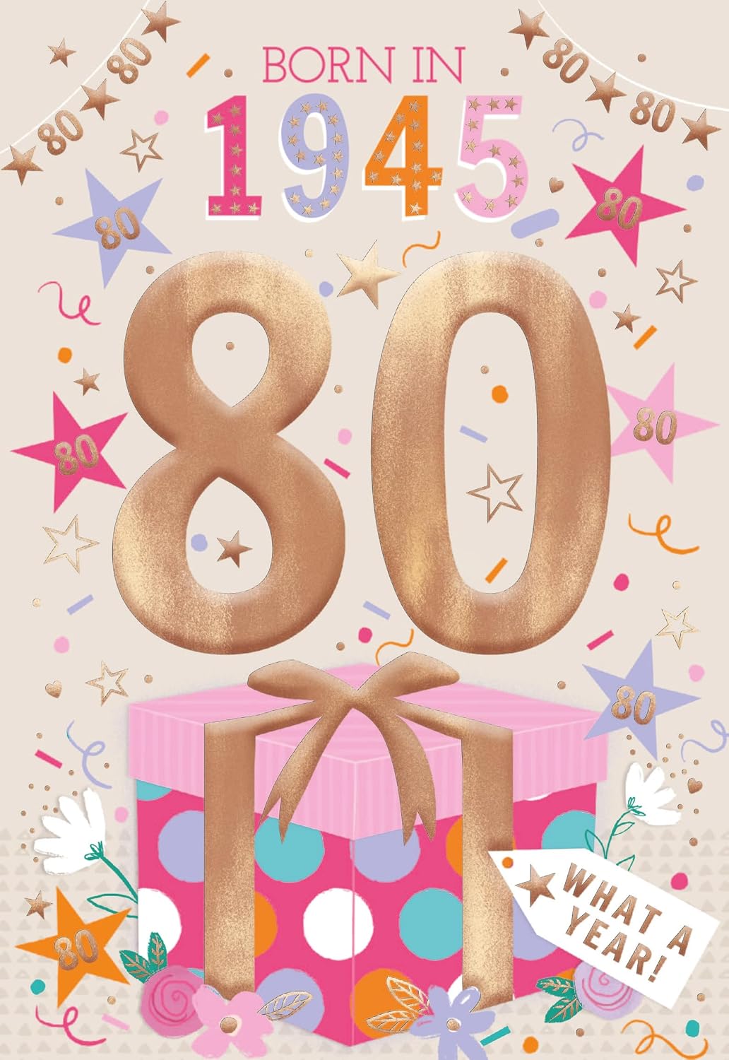 This IC&G 80th Birthday Card Born in 1945 - Tri-Fold Milestone Facts is a Greeting & Note Cards priced at £ 3.49 from Made To Be Treasured range. Produced by ICG for excellent quality