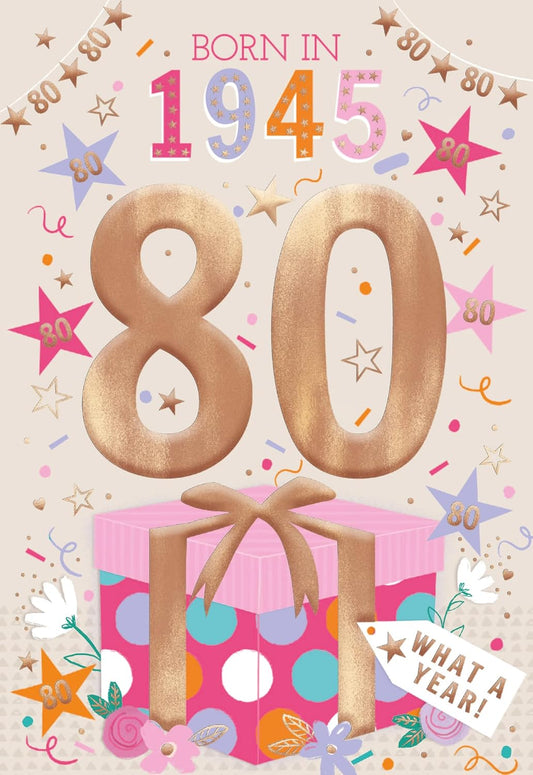 This IC&G 80th Birthday Card Born in 1945 - Tri-Fold Milestone Facts is a Greeting & Note Cards priced at £ 3.49 from Made To Be Treasured range. Produced by ICG for excellent quality