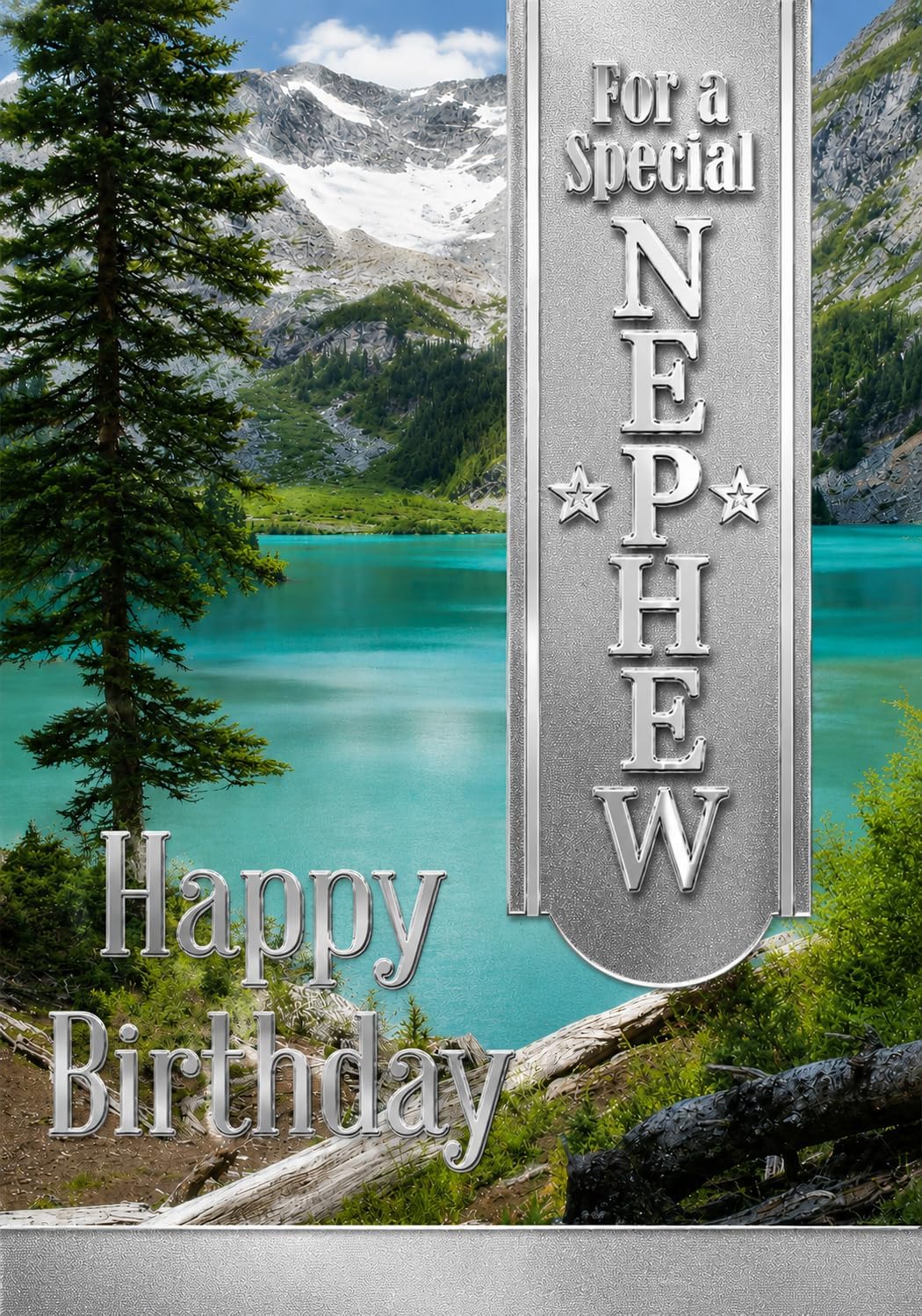 Special Nephew Birthday Card – Scenic Lake & Mountain Design
