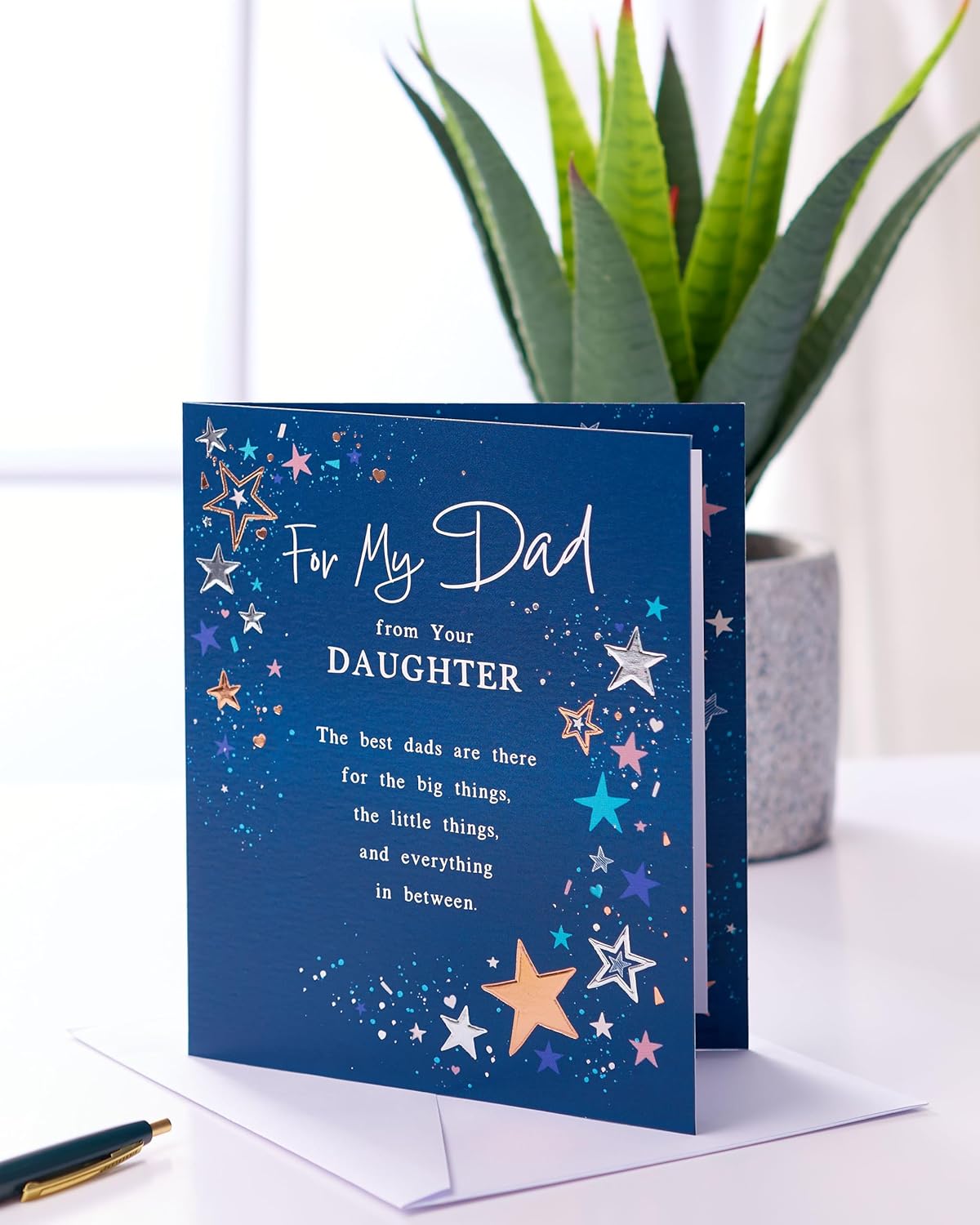 Dad Birthday Card From Daughter - Celestial Star Design Navy Blue