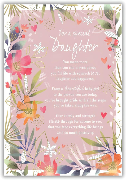 This Daughter Birthday Card - Watercolor Floral Design - IC&G Code 75 (228x157mm) is a Greeting Card priced at £ 3.39 from Made To Be Treasured range. Produced by ICG for excellent quality