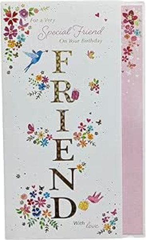 This FEMALE FRIEND BIRTHDAY CARD WORDS 7”x5” FREE P&P is a priced at £ 3.25 from Made To Be Treasured range. Produced by Made To Be Treasured for excellent quality