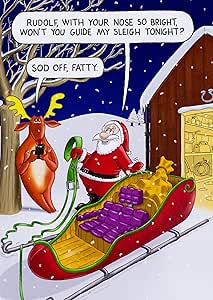 Paperlink Funny Christmas Card General Humour Card - 'Sod Off, Fatty' Rudolph to Santa - Eco-Friendly and Recyclable