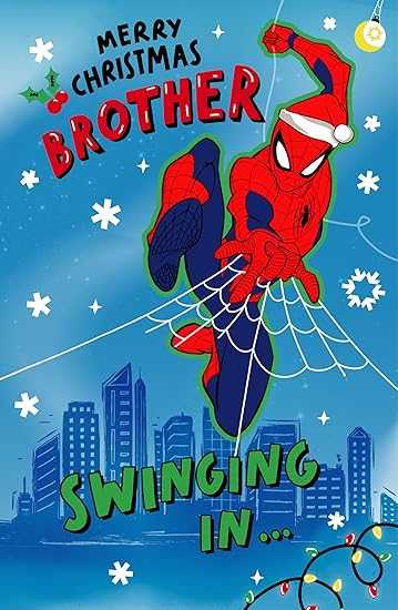For Brother Marvel Spider-Man Christmas Card – Swinging In With Wishes Christmas Cards UK Greetings Made To Be Treasured