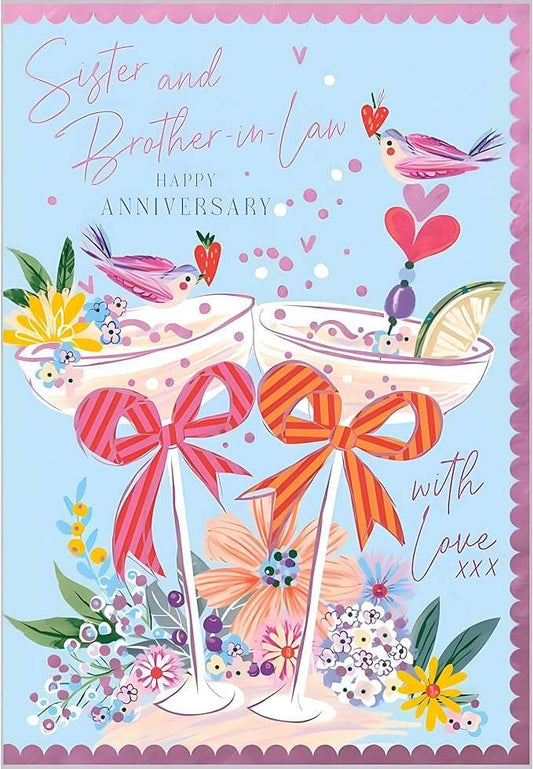 This Sister and Brother-in-Law Anniversary Card – Colourful Cocktail Glasses with Birds & Flowers is a Greeting Card priced at £ 3.49 from Made To Be Treasured range. Produced by ABACUS for excellent quality