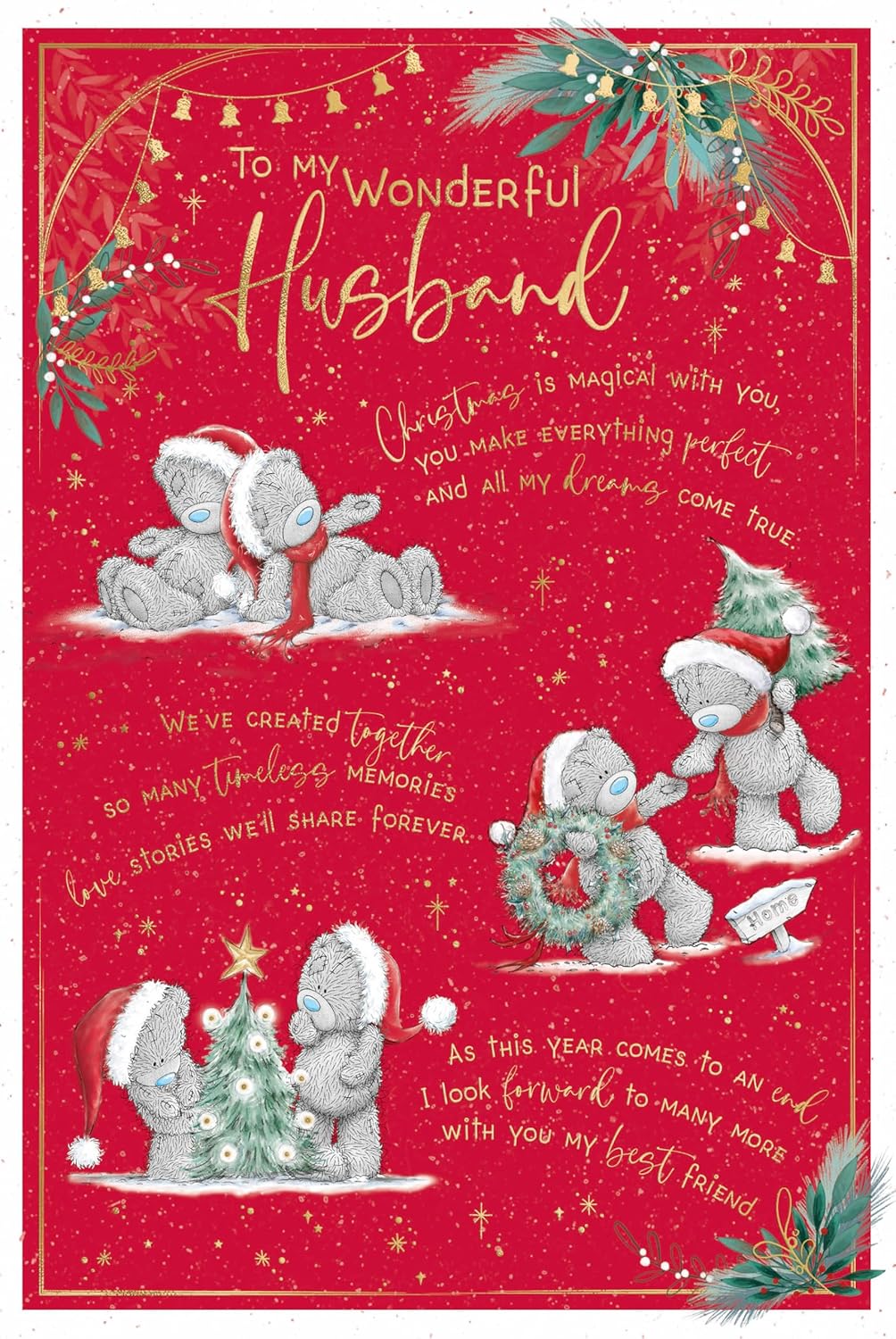 Me To You Tatty Teddy Christmas Card To My Wonderful Husband Romantic Card With Paper Insert 6x9ins - Official Collection