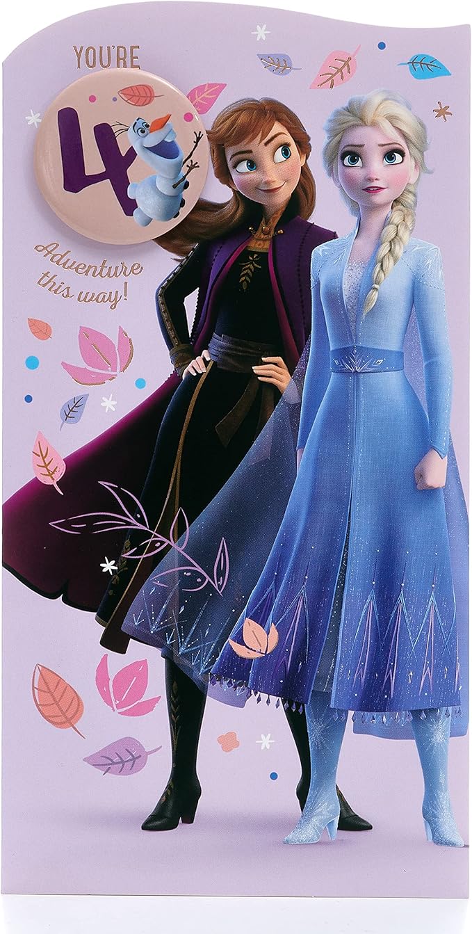 UK Greetings Disney 4th Birthday Card For Her/Girl With Envelope - Frozen Design With Elsa & Anna