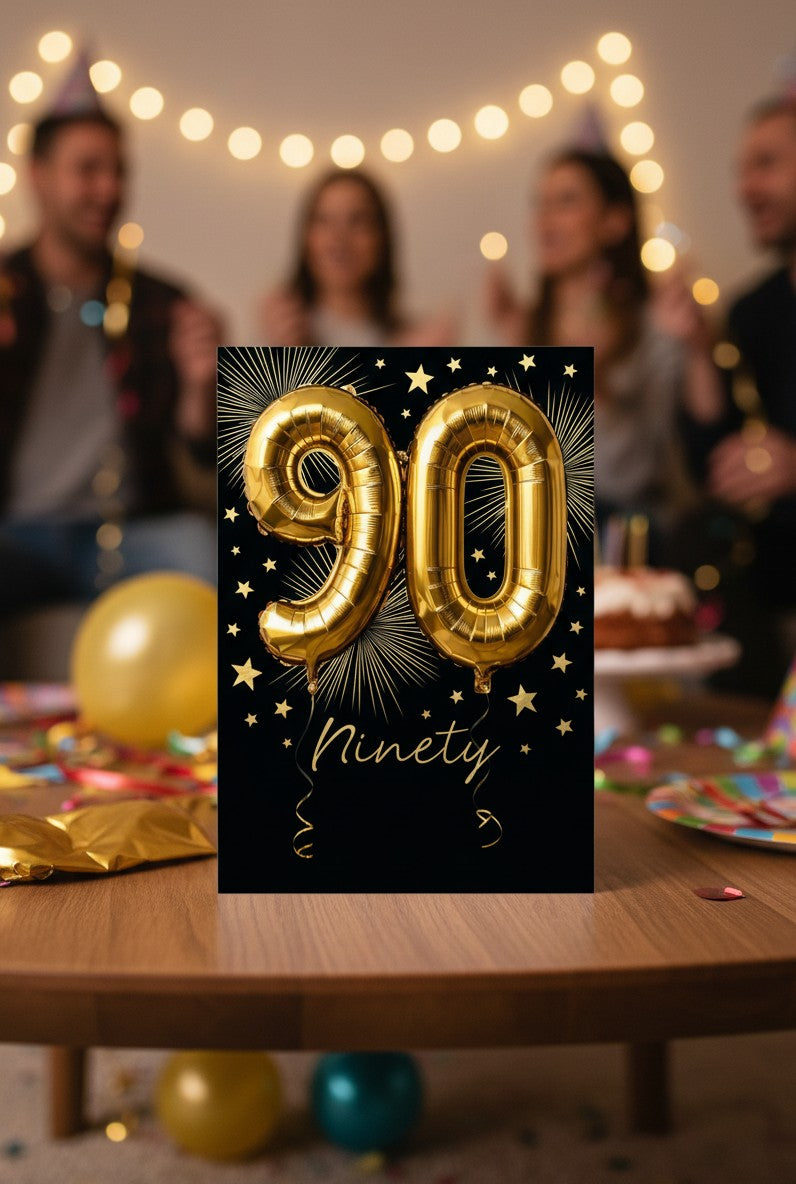 Abacus Happy 90th Birthday Card – Luxury Gold Foil Milestone Greeting Card