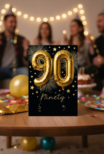 Abacus Happy 90th Birthday Card – Luxury Gold Foil Milestone Greeting Card