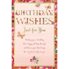 Load image into Gallery viewer, Birthday Wishes Open Birthday Card - Floral Design With Gold Foiling
