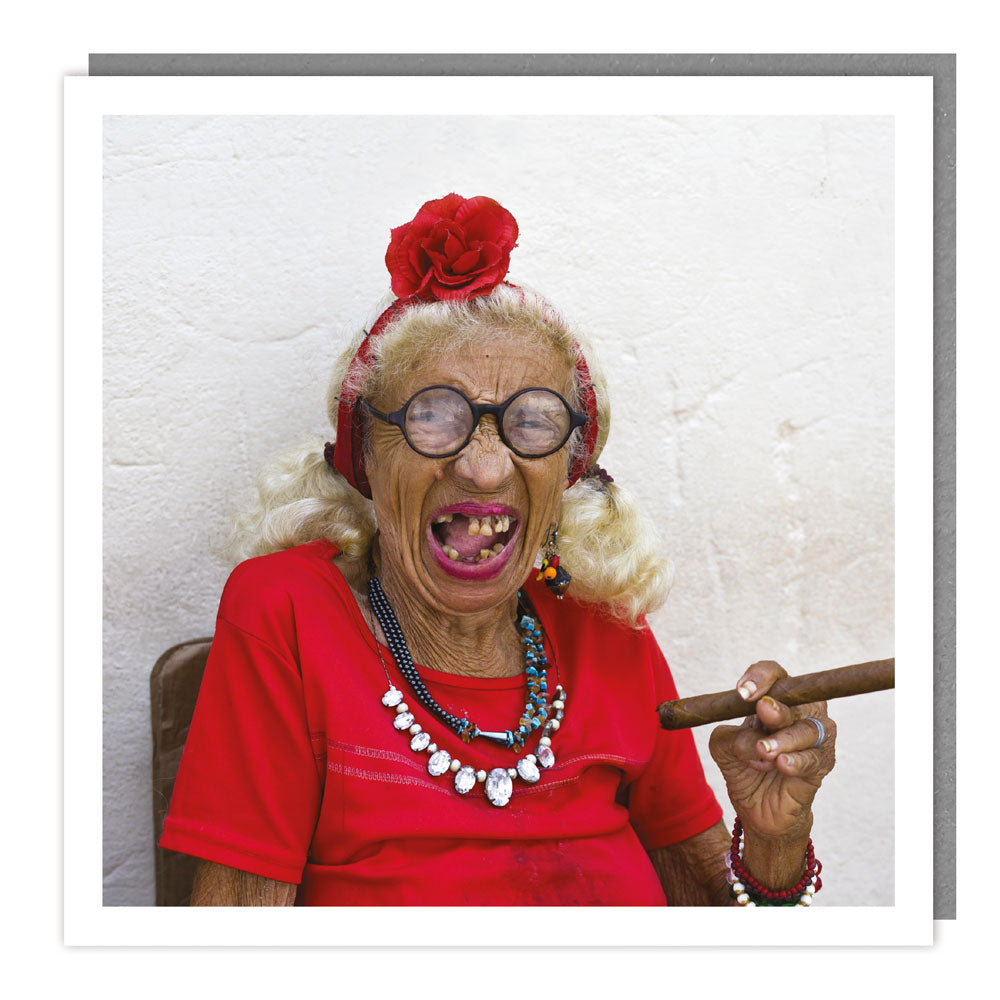 Funny Laughing Old Lady Blank Greeting Card by Tracks Publishing