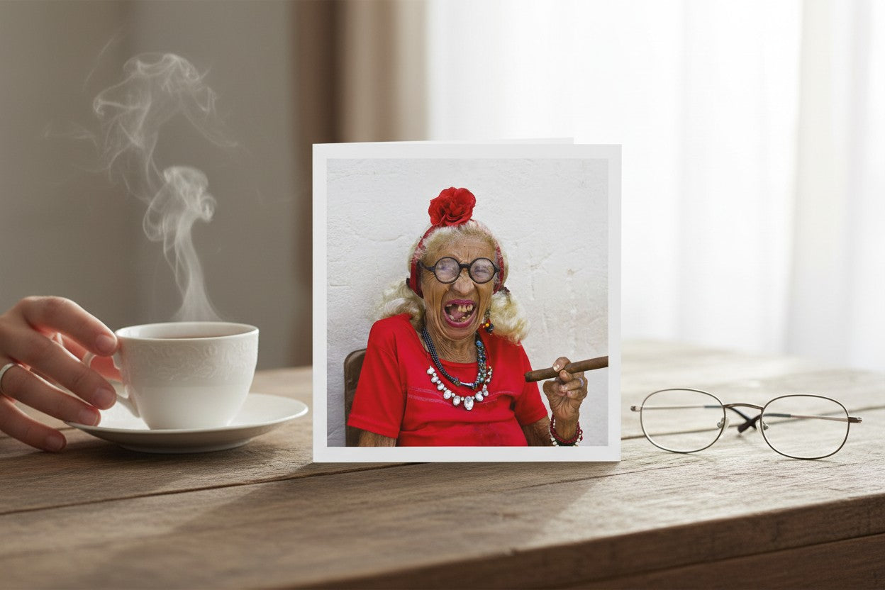 Funny Laughing Old Lady Blank Greeting Card by Tracks Publishing