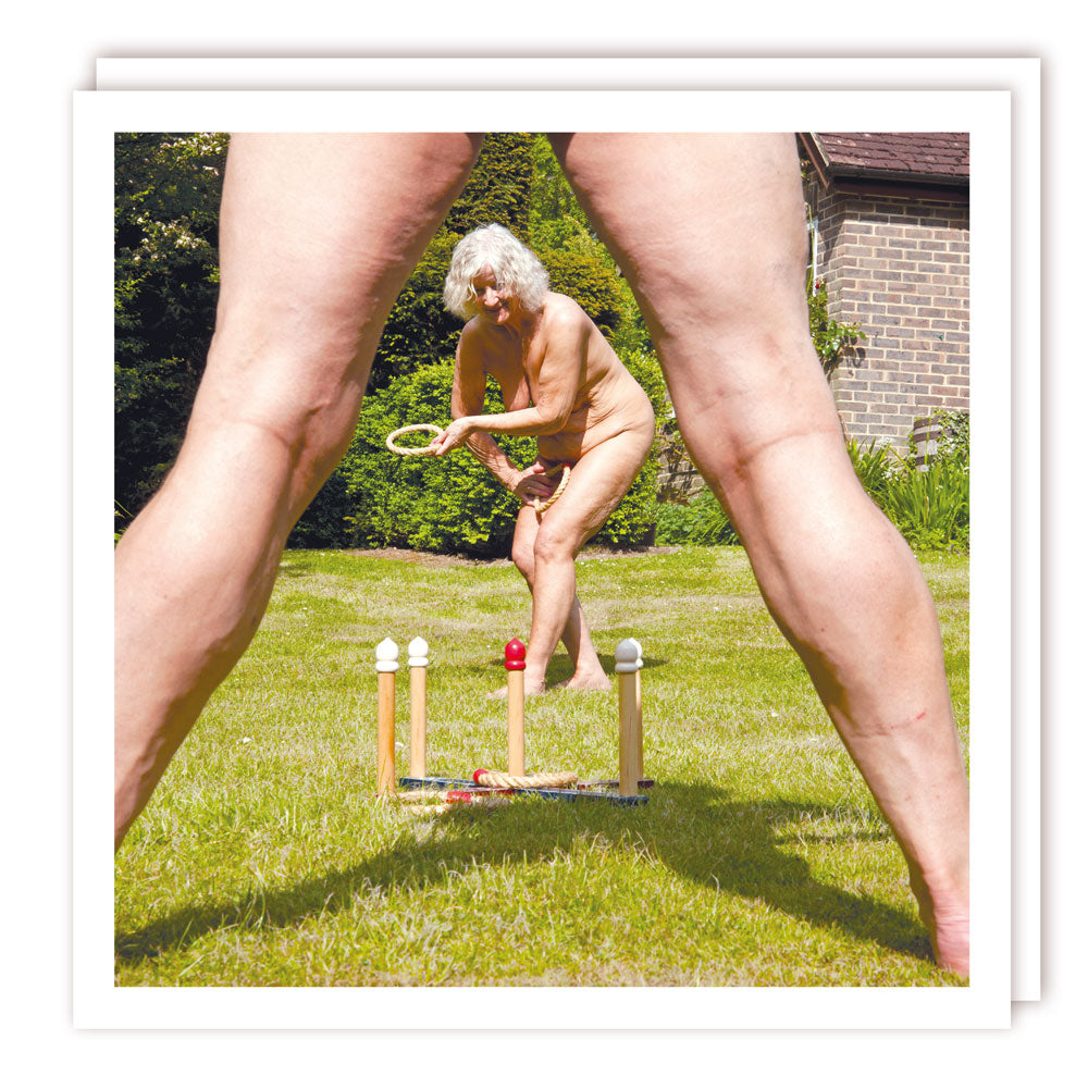 Funny Nude Garden Games Greeting Card | Humorous Adult Birthday Card
