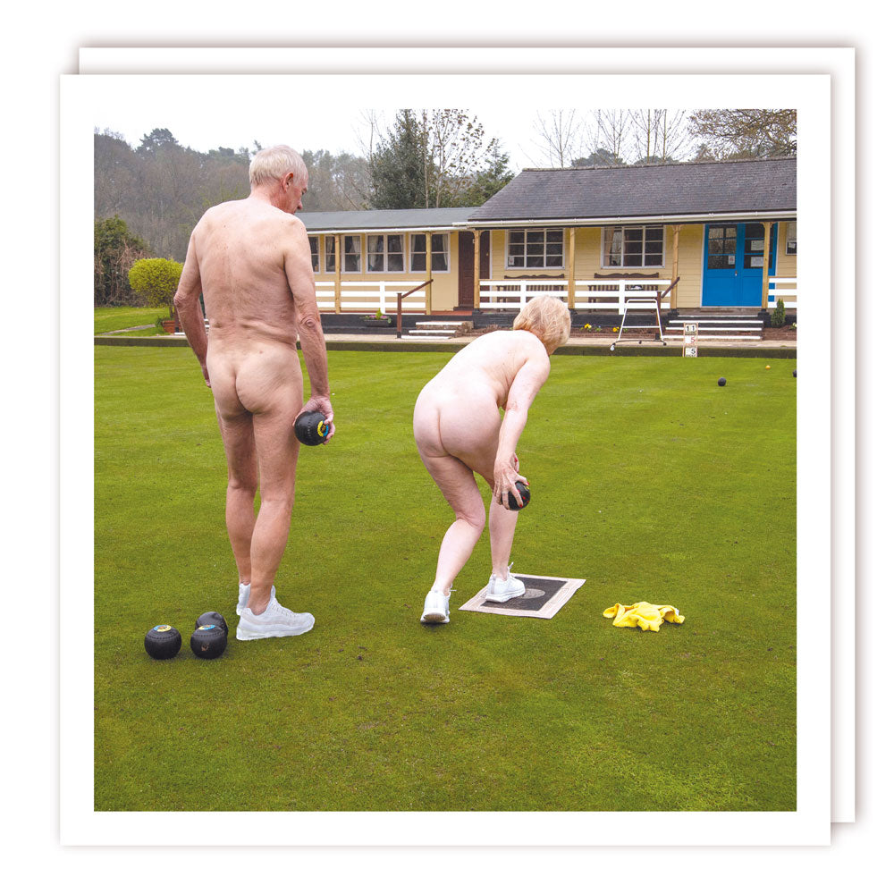 Funny Nude Lawn Bowls Greeting Card | Humorous Adult Birthday Card