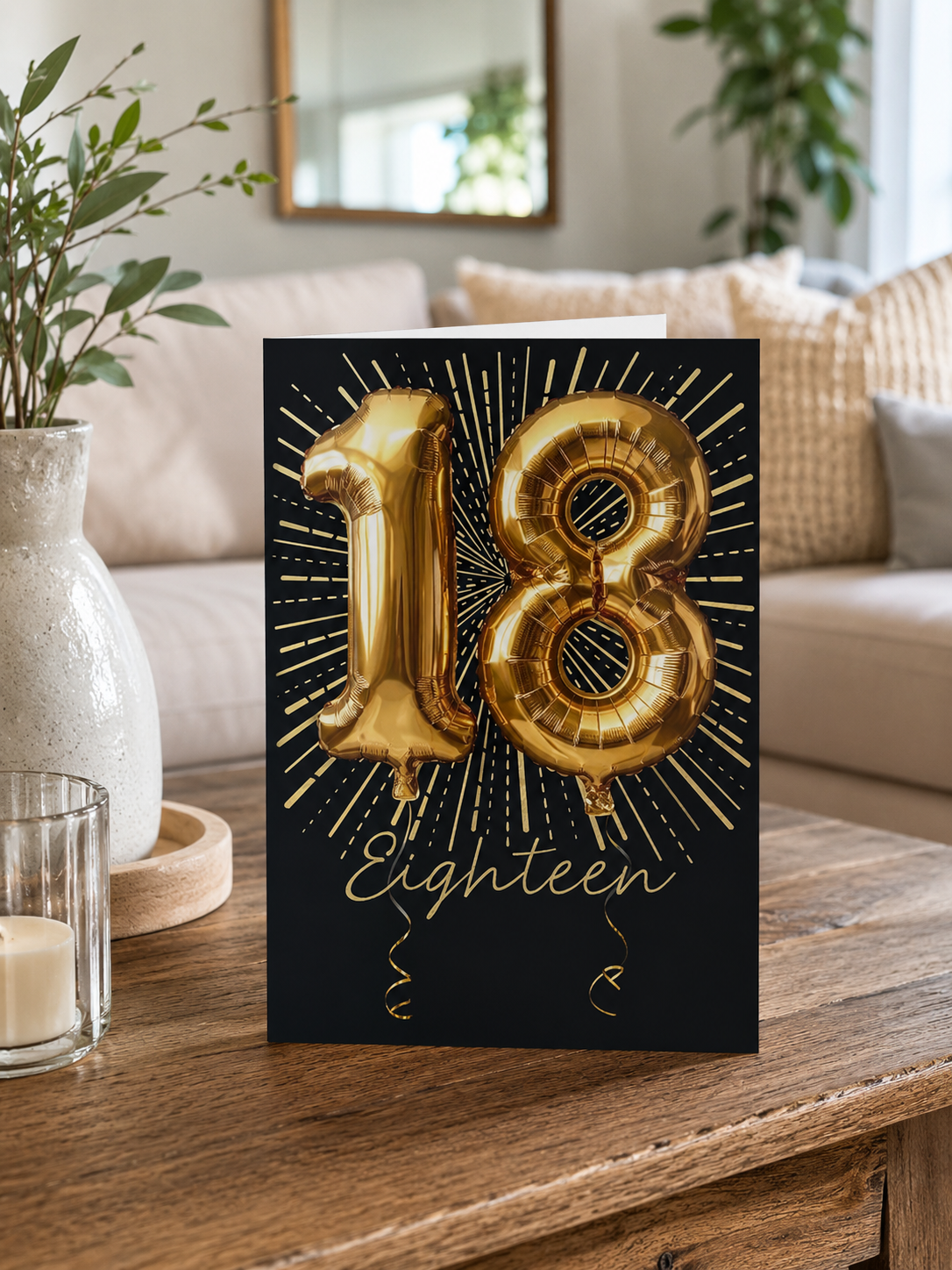 Abacus 18th Birthday Card | Luxury Gold Balloon Design | Premium Blank Greeting Card | 16cm Square