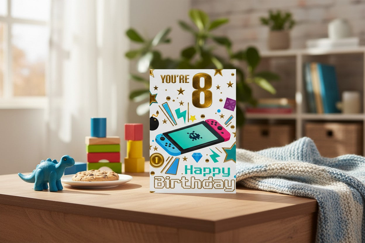 8th Birthday Card – Gaming Happy Birthday Card for Boys, Son or Grandson