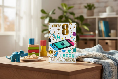8th Birthday Card – Gaming Happy Birthday Card for Boys, Son or Grandson