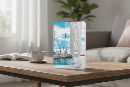 Special Nephew Birthday Card – Marina Boats Design with Silver Foil