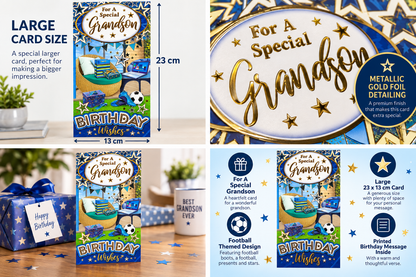 Grandson Birthday Card – Large Football Card with Gold Foil