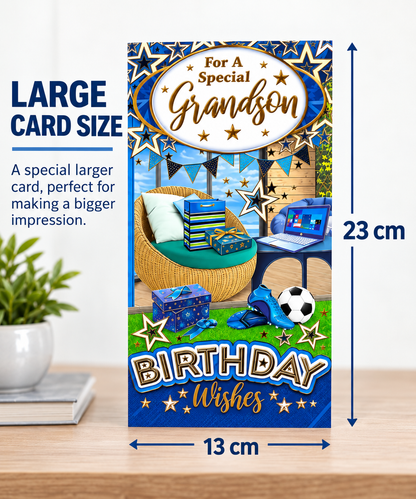 Grandson Birthday Card – Large Football Card with Gold Foil