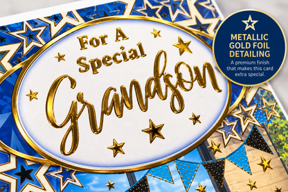 Metallic gold foil detail on grandson birthday card