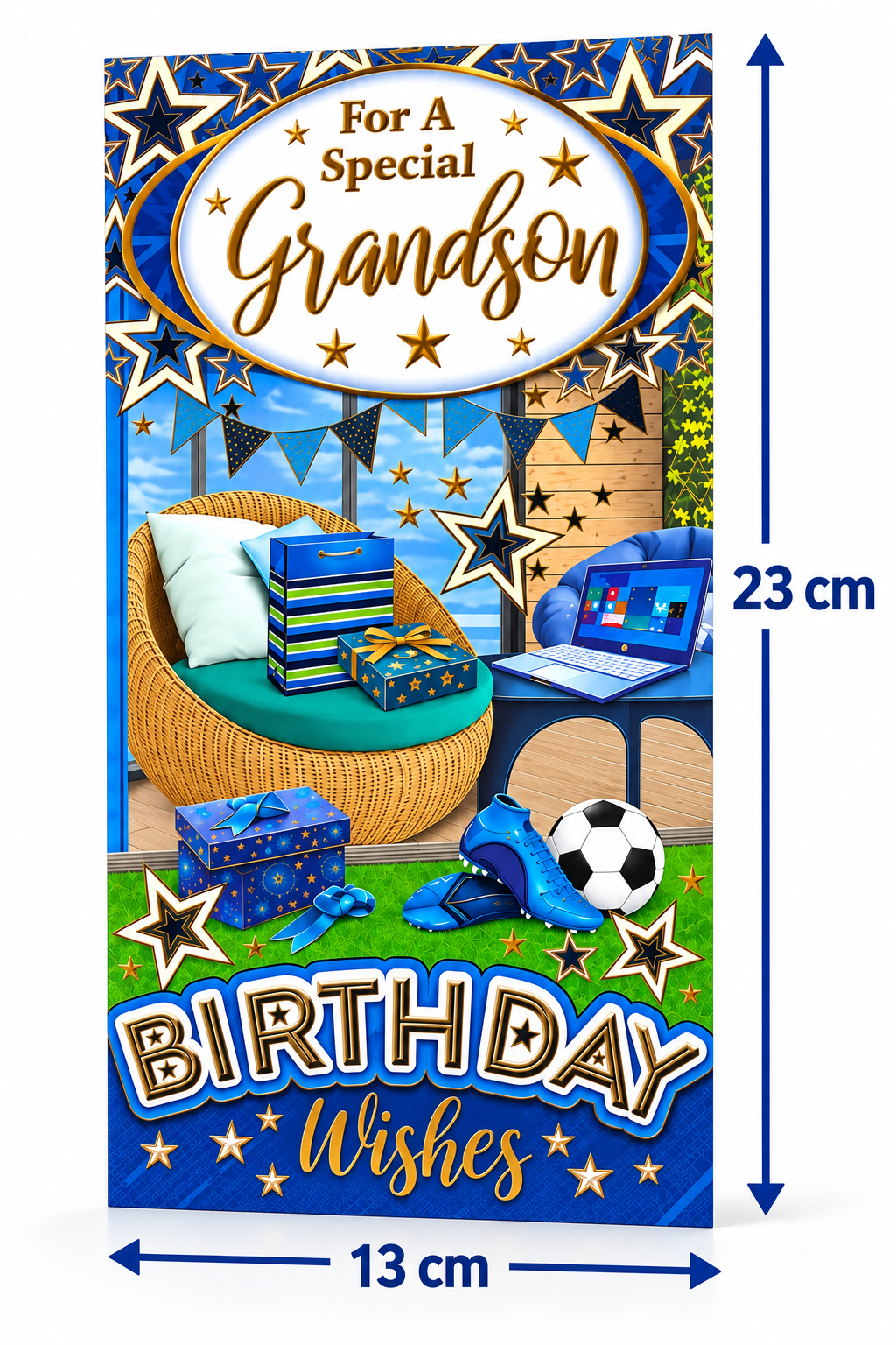 Large grandson birthday card measuring 23 x 13cm