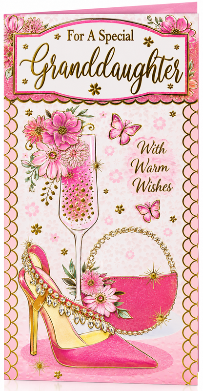 Special Granddaughter Birthday Card – Pink Floral & Gold Foil