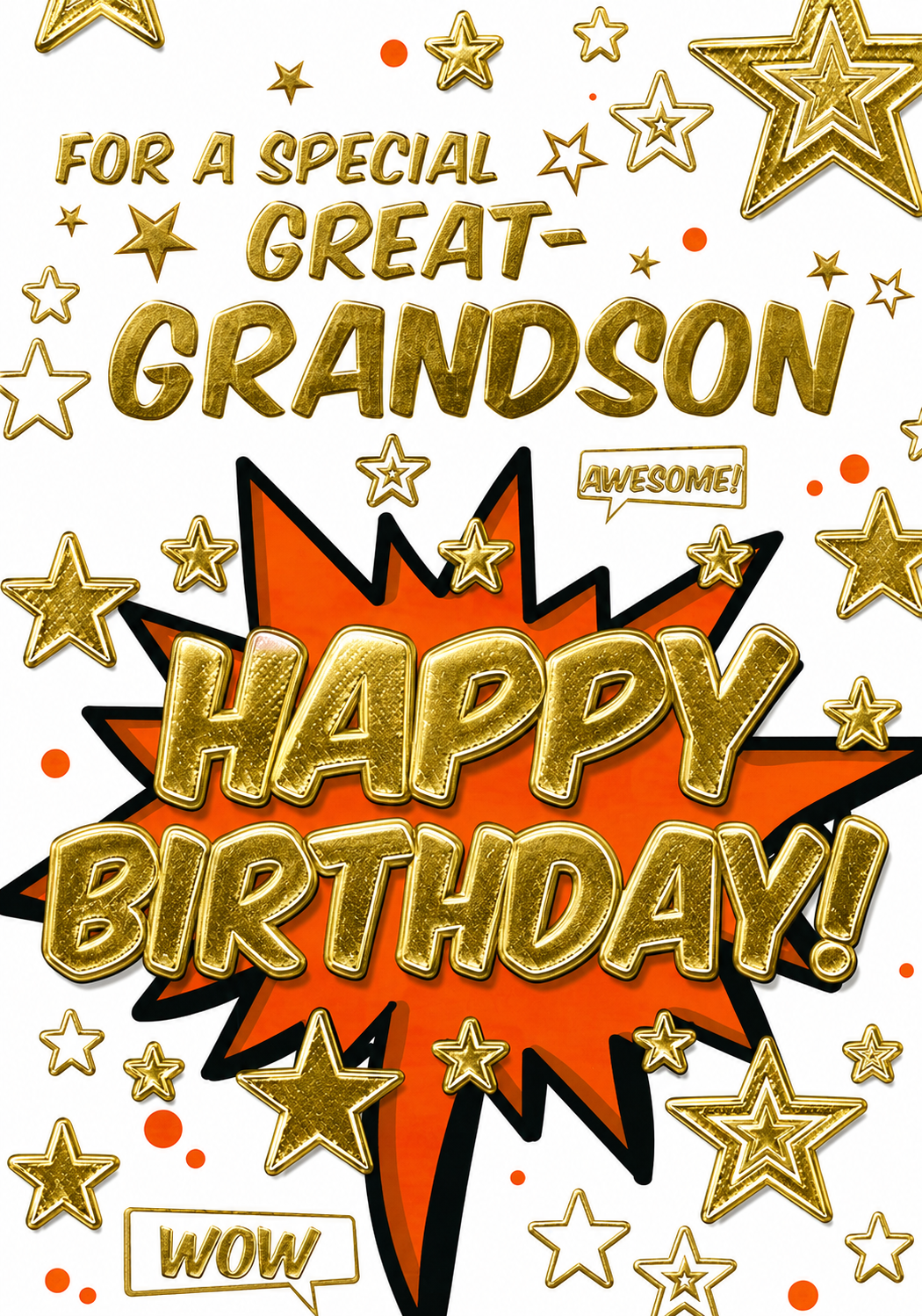 Great-Grandson Birthday Card – Comic Style Design with Gold Foil