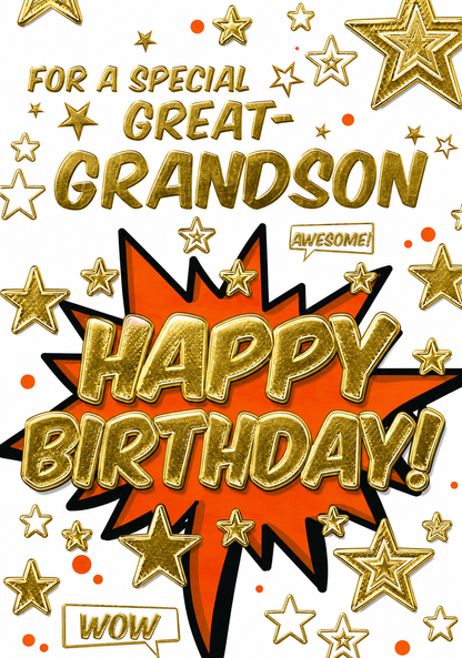 Great-Grandson Birthday Card – Comic Style Design with Gold Foil