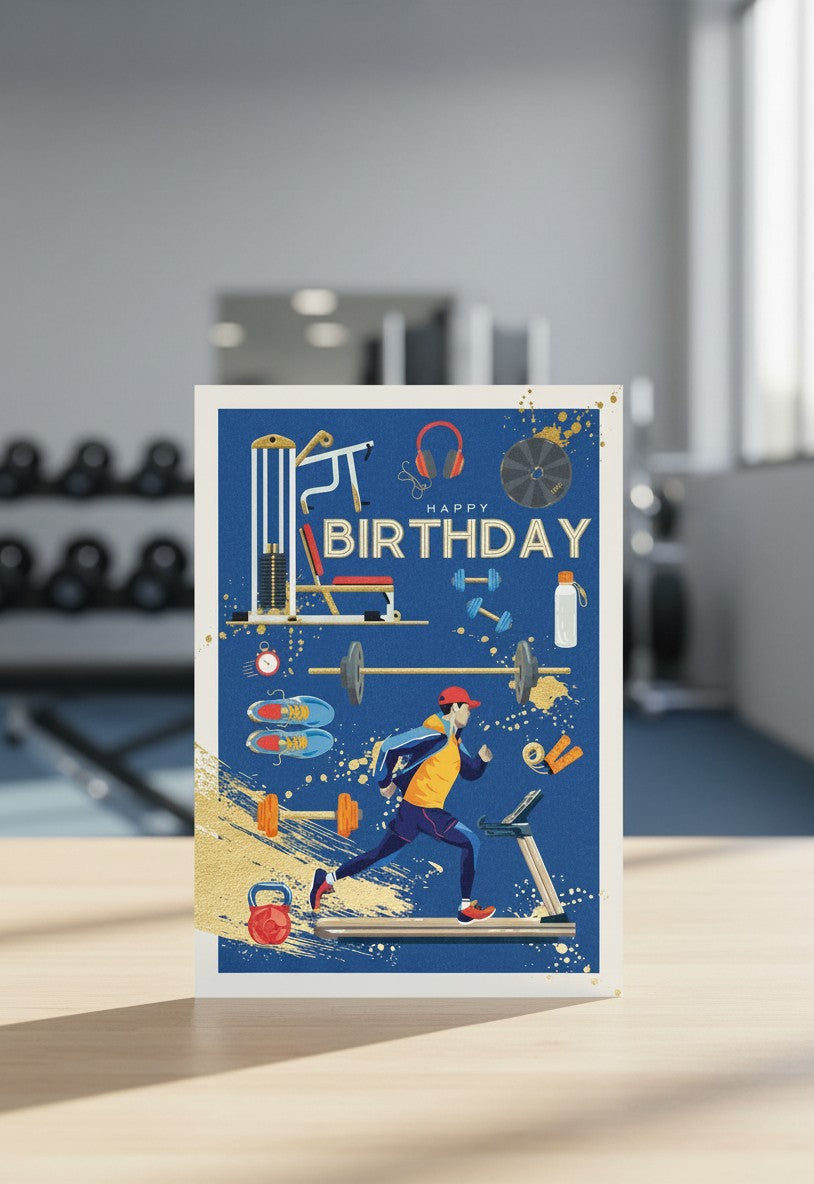 Abacus Happy Birthday Gym & Fitness Card | Premium Gold Foil Birthday Card