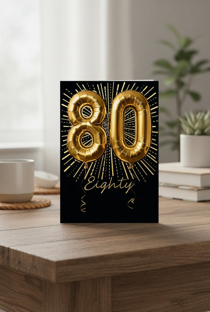 Abacus Happy 80th Birthday Card – Luxury Gold Foil Milestone Greeting Card