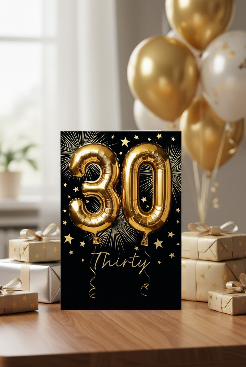Abacus 30th Birthday Card | Luxury Gold Foil Balloon Birthday Card | Premium Milestone Greeting Card