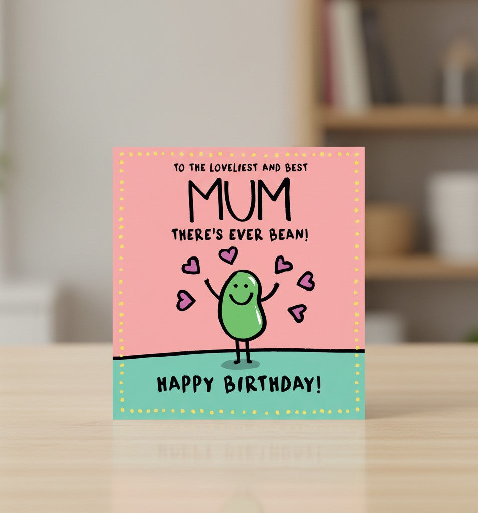 Lucilla Lavender Best Mum Birthday Card | Funny Human Bean Greeting Card