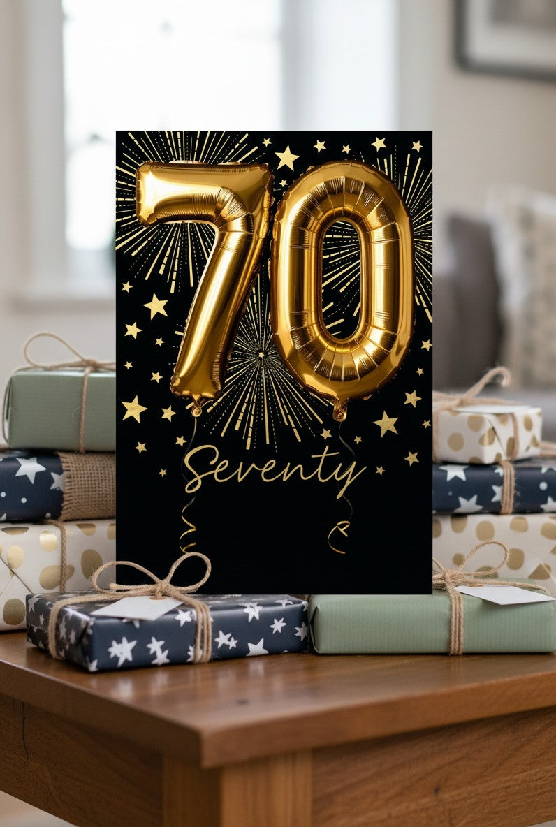 Abacus 70th Birthday Card | Luxury Gold Foil Balloon Milestone Birthday Card