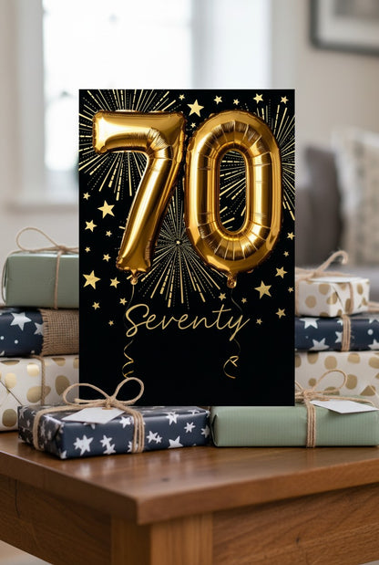 Abacus 70th Birthday Card | Luxury Gold Foil Balloon Milestone Birthday Card