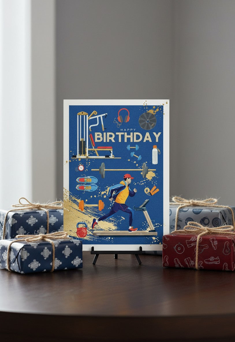 Abacus Happy Birthday Gym & Fitness Card | Premium Gold Foil Birthday Card