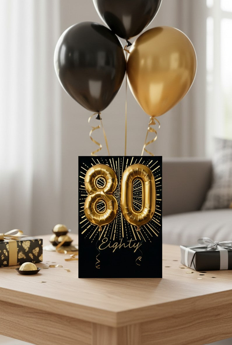 Abacus Happy 80th Birthday Card – Luxury Gold Foil Milestone Greeting Card