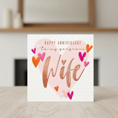 Luxury Anniversary Card for Wife | Rose Gold Foil Hearts | Abacus Cards | Blank Inside